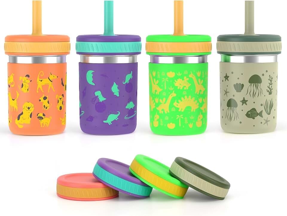 Sursip Toddler Cups with Straws and Lids, Stainless Steel Kids Sippy Cups