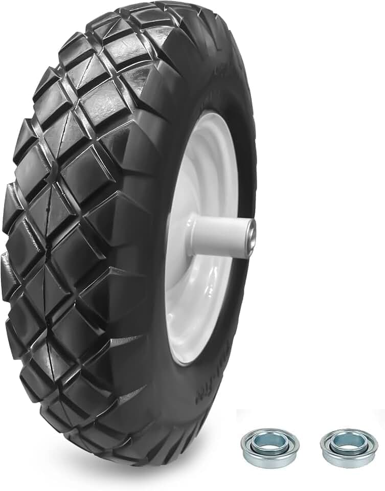 16" Flat Free Solid PU Tire and Wheel, 4.80/4.00-8 PU Airless Tires with 5/8" and 2 Pcs 3/4 Bearings, 6" Centered Hub for Hand Truck/Utility Cart/Dollies/Various Carts, 1 Pc(440 Lb Load)