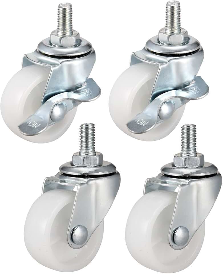 sourcing map Lenkrollen mit 3,8 cm (1,5 Zoll), PP, 360 Grad Gewinde, M8 x 15 mm, 59,9 kg Gesamtbelastung, 4 Stück (2 mit Bremse, 2 ohne Bremse)