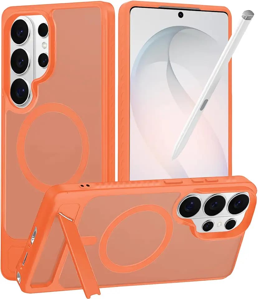 STORMTAL Magnetic for Samsung Galaxy S26 Ultra Case, Built-in Invisible Kickstand, Shockproof, Non-Slip, Anti-Scratch, Compatible with Magsafe, Slim Protective Cover for S26 Ultra Orange