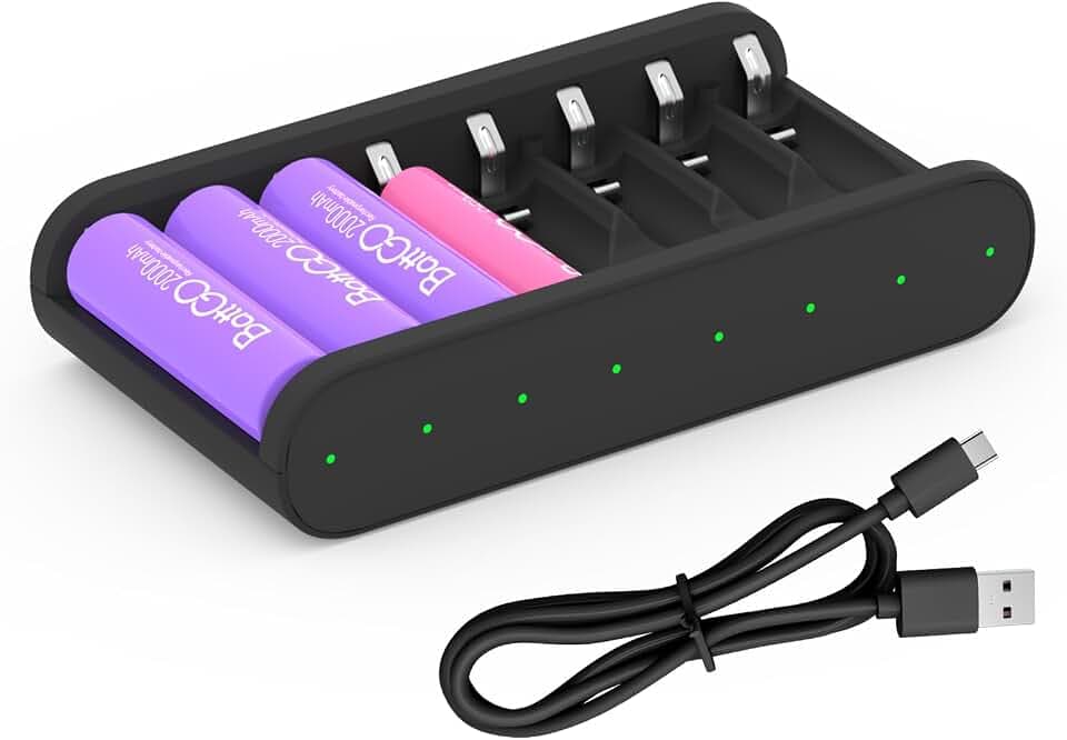 ISDT Battery Charger AA AAA Rechargeable Batteries 8-Bay Portable Smart Charger Fast Charging USB Input Port for 1.2V NiMH NiCd 1.5V Li-lon LiFePO4 Batteries with Bluetooth APP Connection (Black)