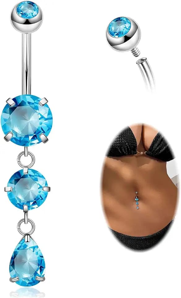 14G G23 Titanium Dangle Belly Button Ring for Women Dangling Navel Rings Hypoallergenic Teardrop Shiny CZ Belly Ring Internally Threaded Navel Piercing Jewelry
