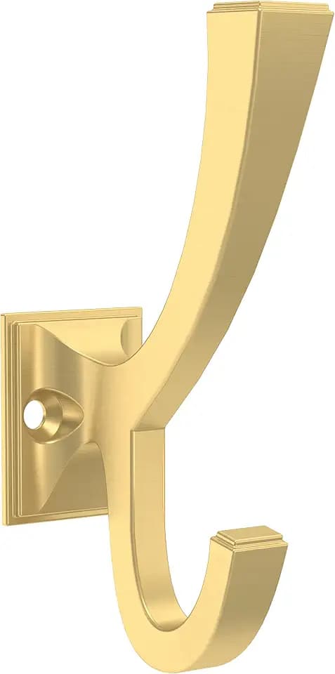 Franklin Brass Classic Edge (4-Pack) Coat and Hat Wall Hooks Double Hooks for Hanging Modern Gold Wall Mount Hanger Backpack, Purse, Bag, Towel Organization Decorative Wall Hooks B47250K-117-C