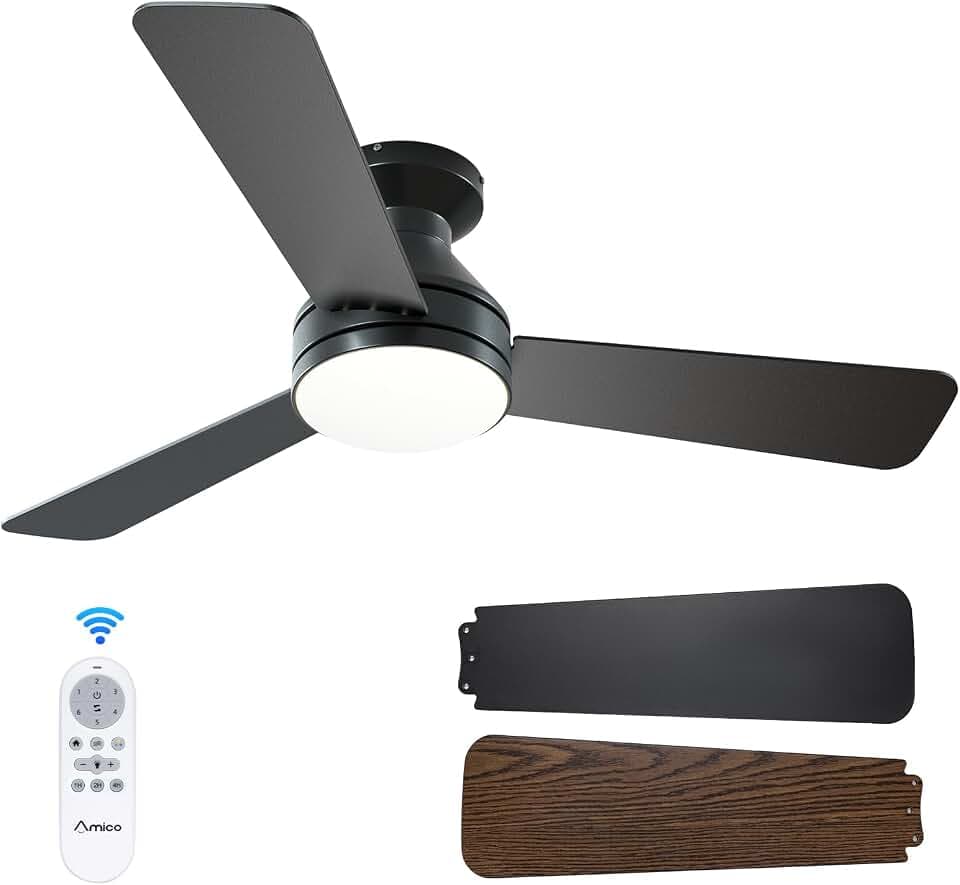 Amico 42 Inch Black Low Profile Ceiling Fans with Lights and Remote