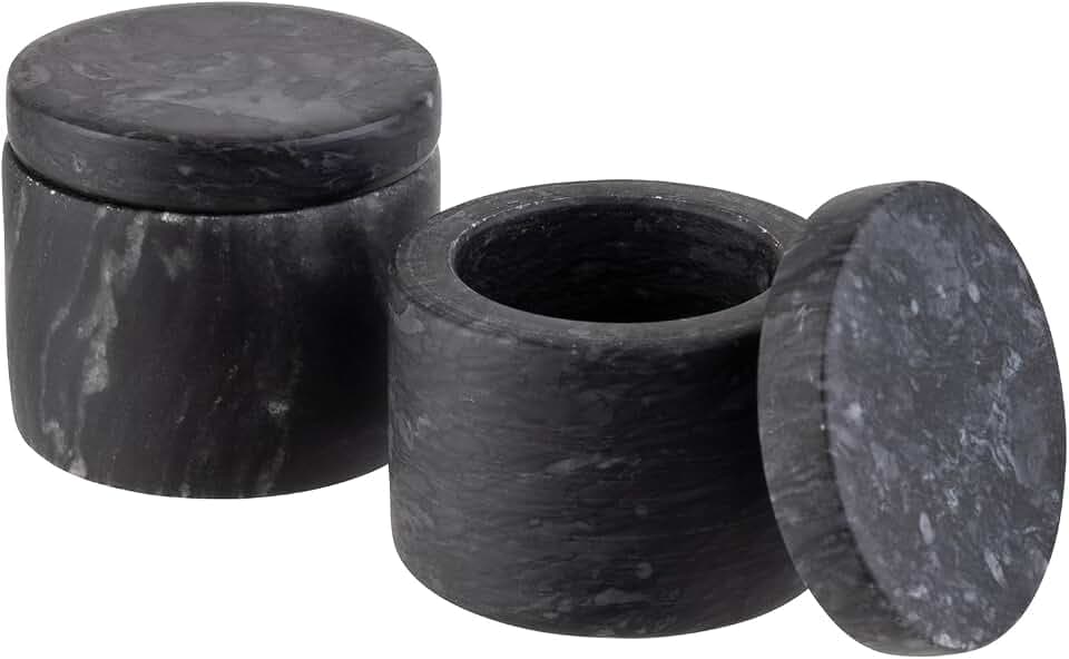APS 15920 Marmordosen für Gewürze, 2er-Set, Marmor, Ø 6 cm, Höhe 5 cm, Fassungsvermögen 40ml
