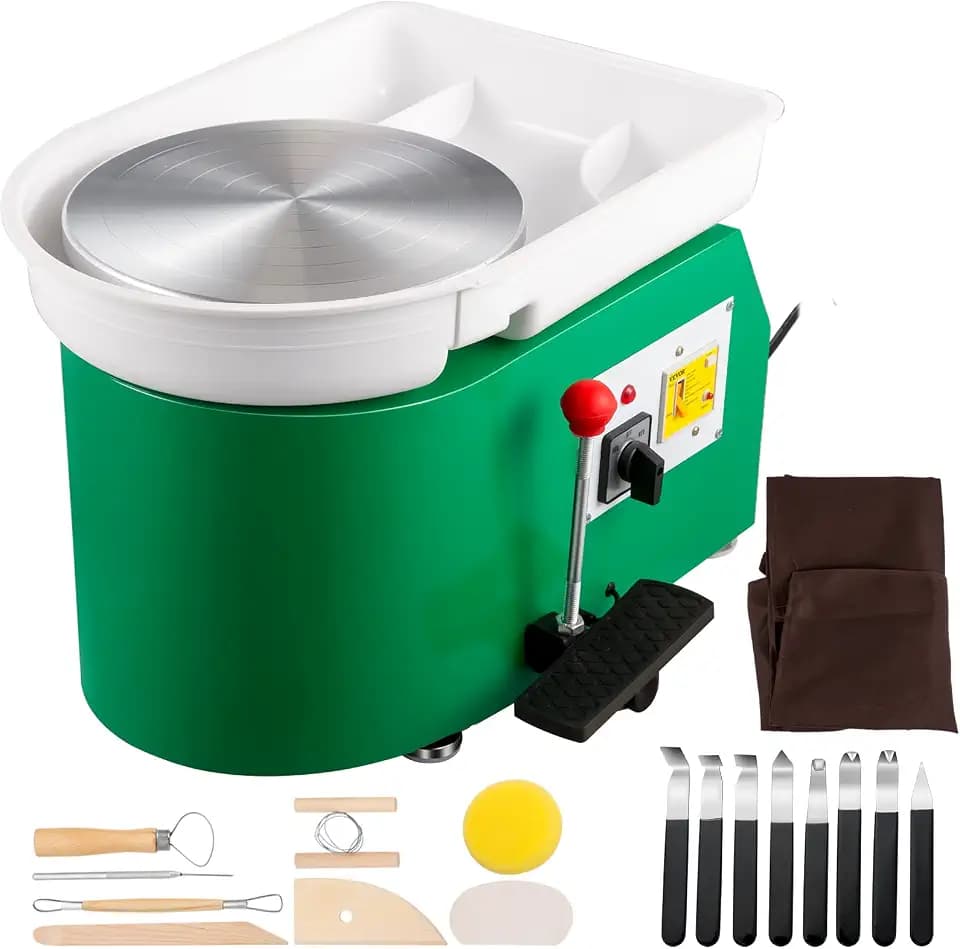 VEVOR Pottery Wheel for Adults, 11in Forming Machine, Adjustable 60-300RPM Speed, Handle & Foot Speed Control, ABS Detachable Basin 18pcs Sculpting Tools Kit for Beginners, 350W Green