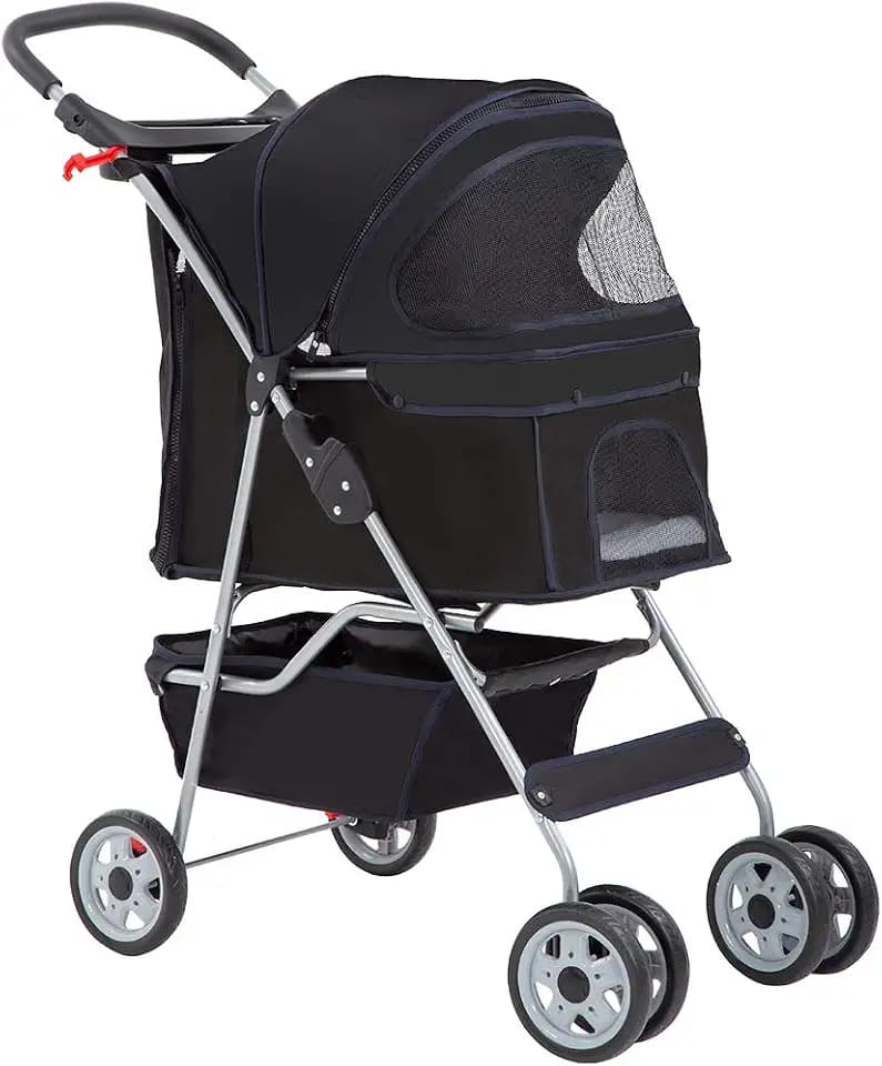 BestPet | 4-Wheel Foldable Pet Stroller | Black | Lightweight & Portable