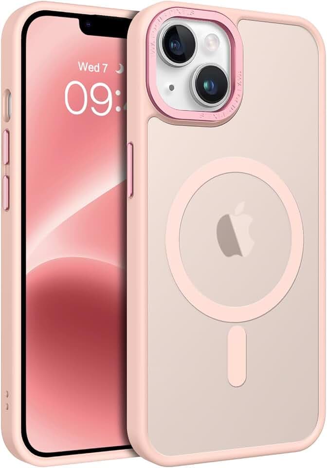 GaoBao Magnetische Schutzhülle für iPhone 13/iPhone 14, [kompatibel mit MagSafe] transparente matte Schutzhülle dünn stoßfest Rückseite robust rutschfest Case für iPhone 14 und iPhone 13, Hellrosa