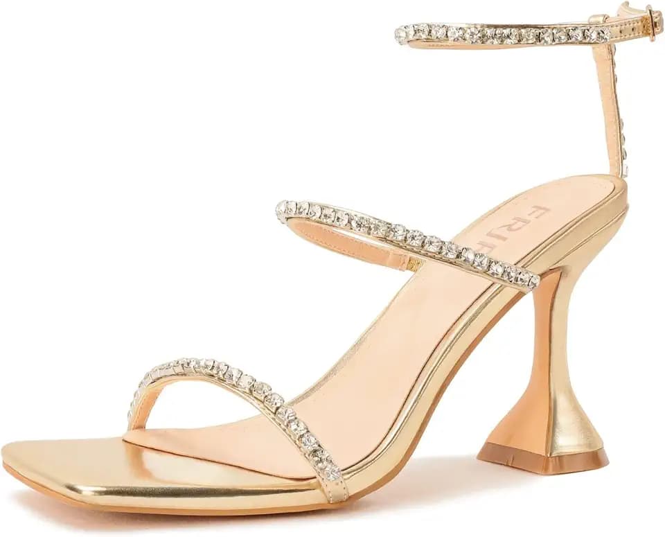 Women's Rhinestone Sandals Lace Up Slingback Square Open Toe Heels Sparkling Sandals with Stiletto Buckle Strap for Dress Party Prom Wedding High Heeled Shoes