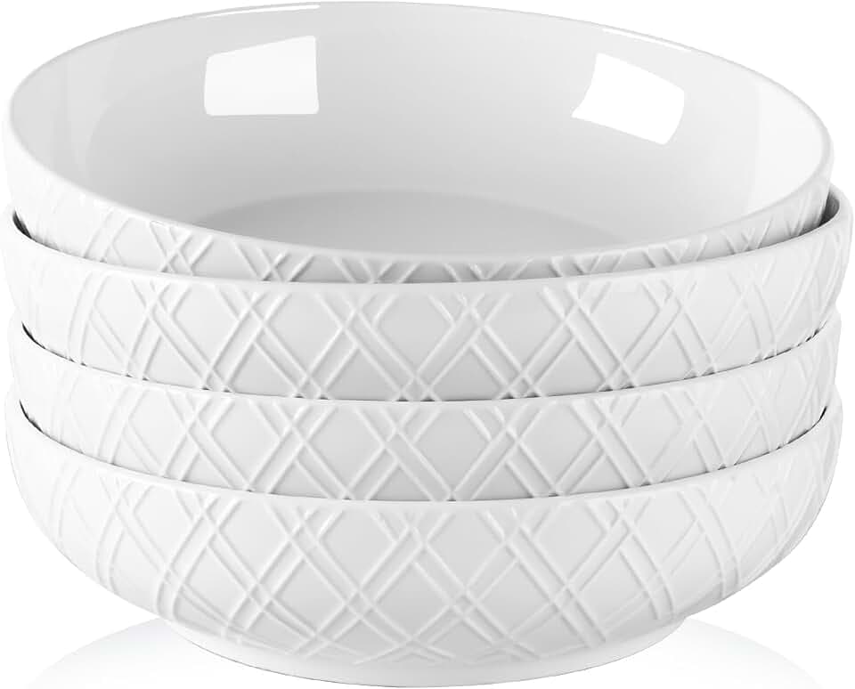 NUTRIUPS 20.6cm Pastateller 4er Set, 1200ML Weiße Nudelteller, Tiefe Pasta Schalen Keramik, Salat Schalen - Mikrowelle & Spülmaschinenfest
