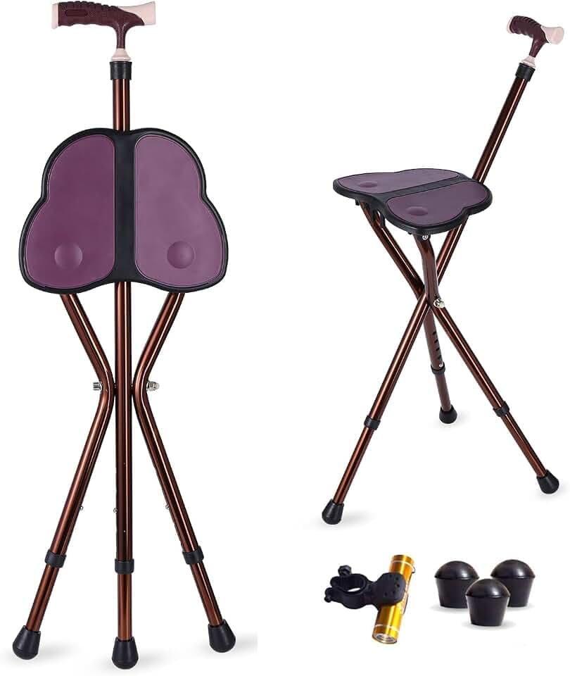Folding Lightweight Walking Stick Cane with Seat Foldable Golf Chair Cane Stool Portable Combo 400 lbs Capacity Height Adjustable Heavy Duty Seats for Seniors Spectato (Dark Brown)