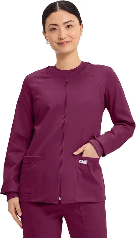 Cherokee Zip Front Scrub Jackets for Women, 3 Pockets, 2-Way Stretch, Soft, Breathable,Brushed Twill - 4315