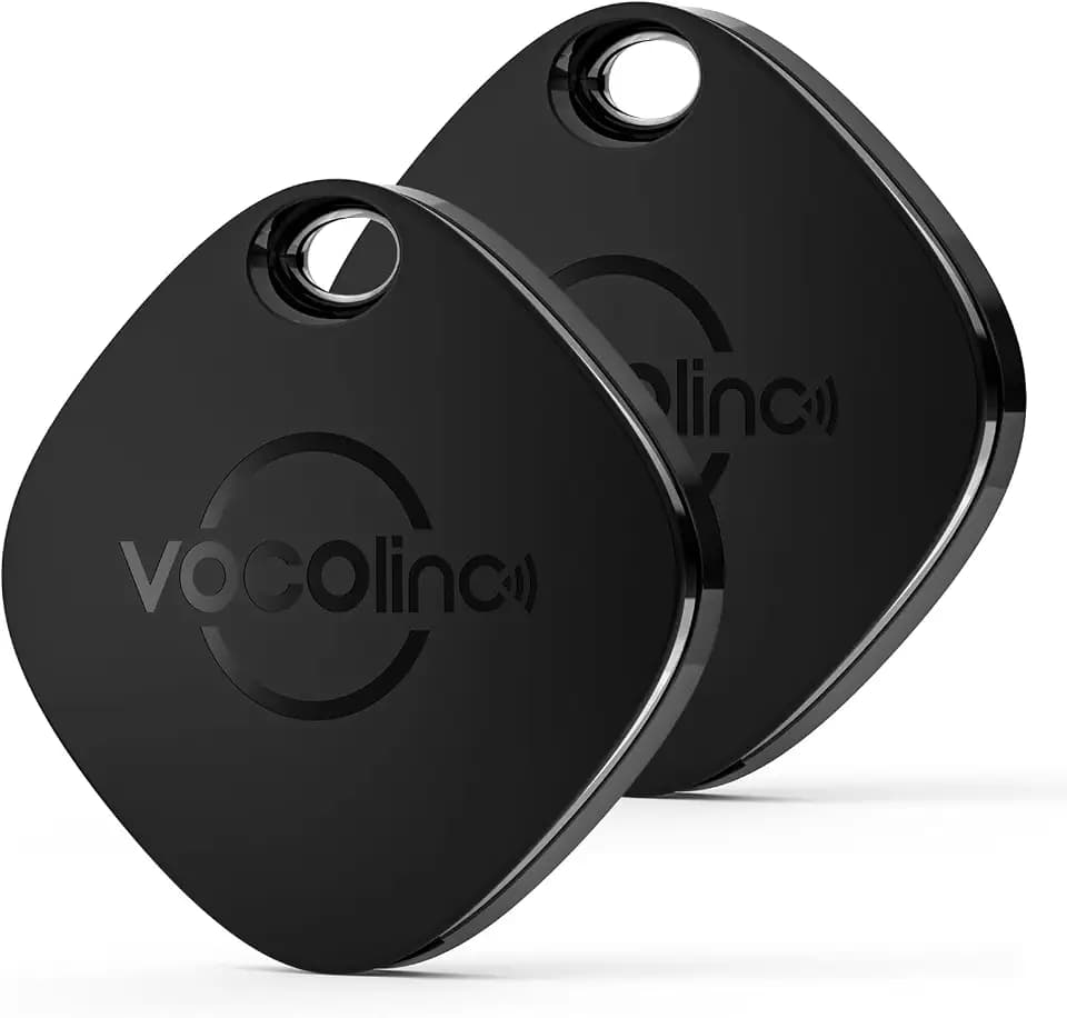 VOCOlinc Schlüsselfinder Key Finder Tag 2er Pack Kompatibel mit Apple Wo ist? APP (iOS NUR, Nicht für Android), Bluetooth Key Tracker für Geldbeutel, Taschen, Koffer, Austauschbarer Akku