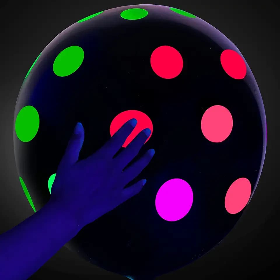 10 Pcs UV Neon Balloons 18 Inch Glow in The Dark Party Supplies UV Blacklight Reactive Fluorescent Balloons Latex Polka Dots Supplies for Halloween Birthday Wedding Neon Party Decorations