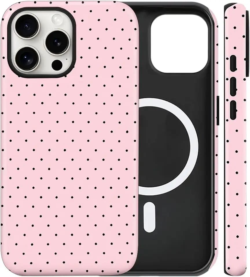 Magnetic for iPhone 13/14 Case Cute Polka Dot Phone Case, Pink