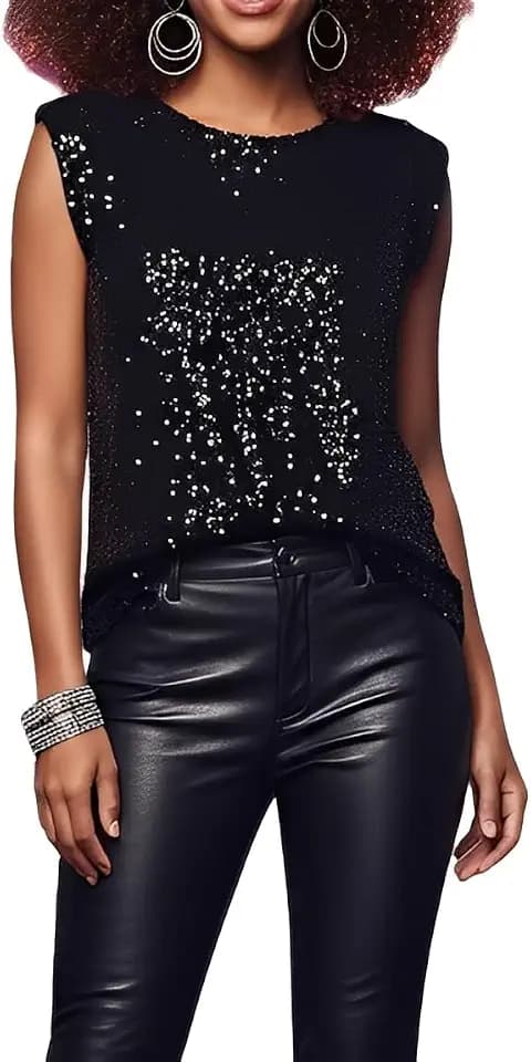 Women's Sparkly Sequin Tank Top Sleeveless Party Top