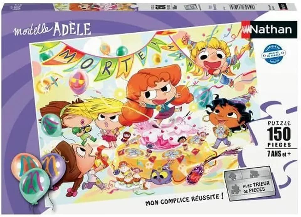 NATHAN - Kinderpuzzle - 150 Teile - Mortel Birthday/Mortelle Adèle - Mädchen oder Jungen ab 7 Jahren - Hochwertiges Puzzle - Dicker und haltbarer Karton - Alltag für Kinder - 86198