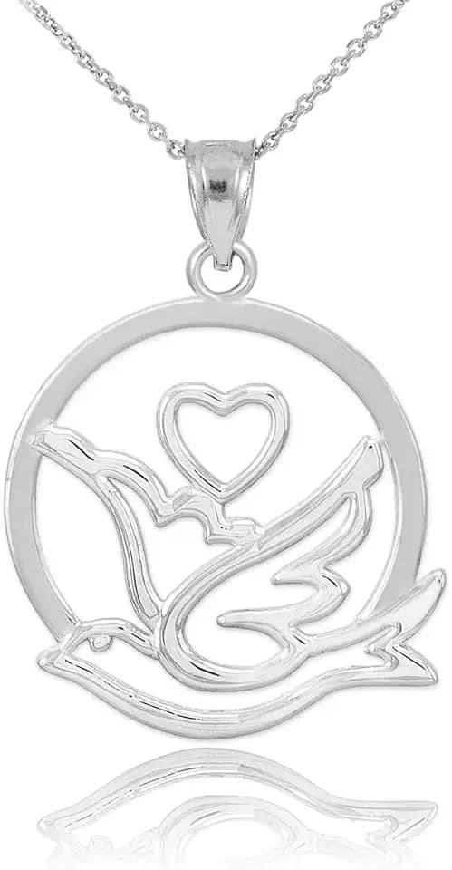 925 Sterling Silver Love Dove with Heart Necklace