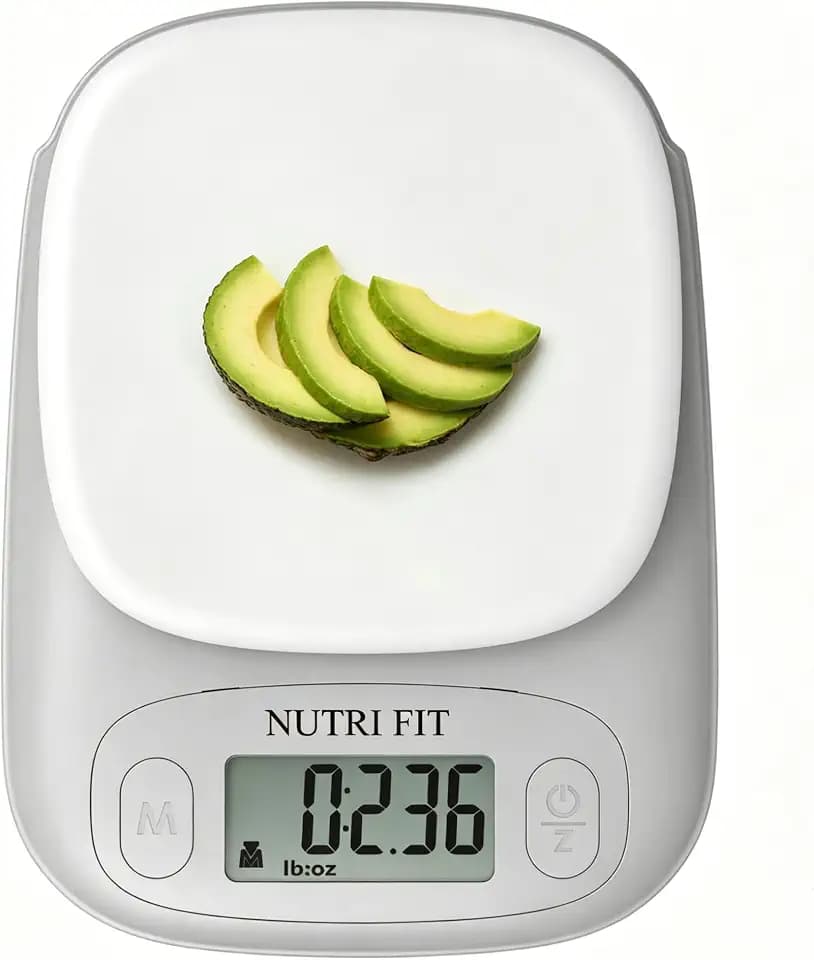 NUTRI FIT Mini Digitale Küchenwaage aus Kunststoff, 5KG/11lbs, Weiss-Grau