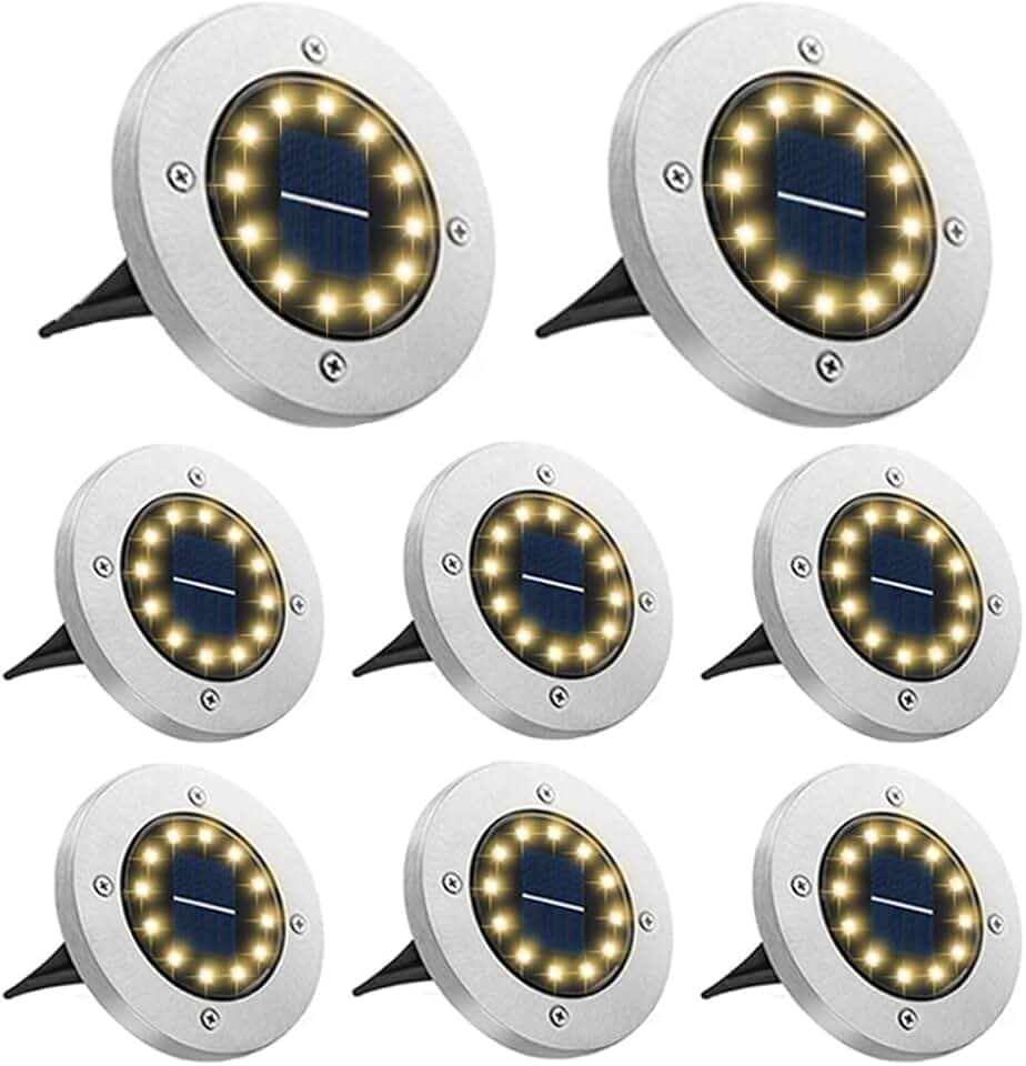8 Stück Solar Bodenleuchten Aussen, 12 LED Solarlampen für Außen Warmweiß