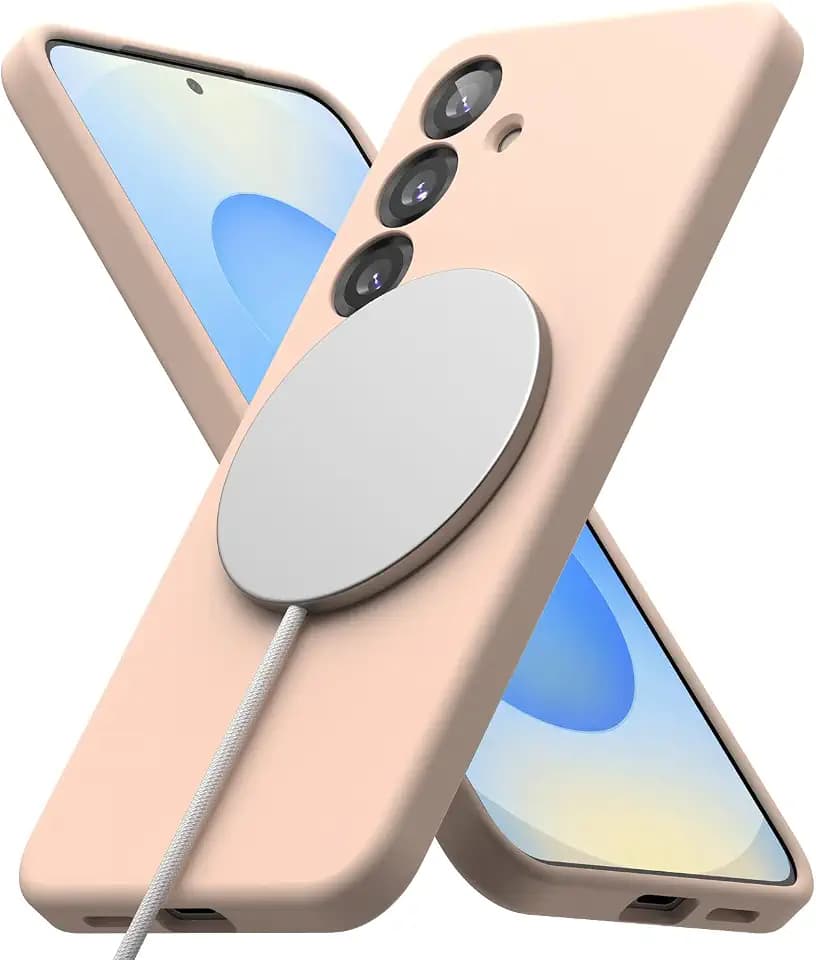 Ringke Silicone Magnetic für Samsung Galaxy S25 Hülle, [Kompatibel mit MagSafe] Weich Gefühl Leicht Mikrofaserfutter Gewichtig Kratzfest Schutzhülle mit Präzisen Kameraausschnitten - Rosa Sand