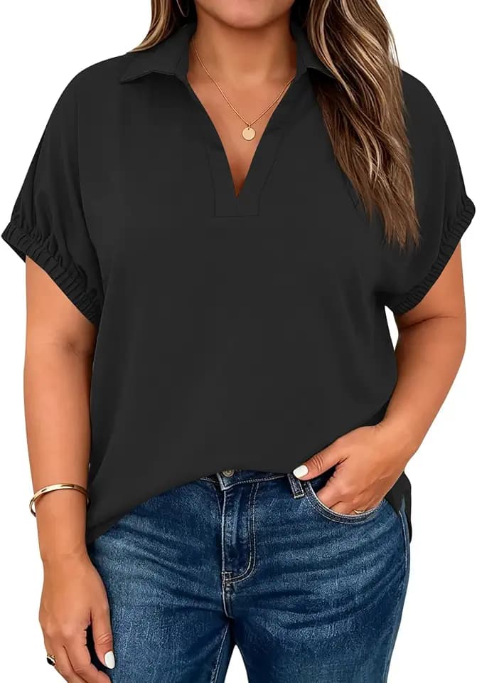 Beautife Plus Size Summer Tops for Women Collared V Neck Polo Shirts