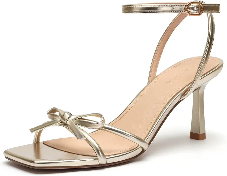 Womens Sandals Strappy Kitten Heels for Women Square Open Toe Strappy Heels Comfortable Heels for Party, Wedding and Daily Wearing,