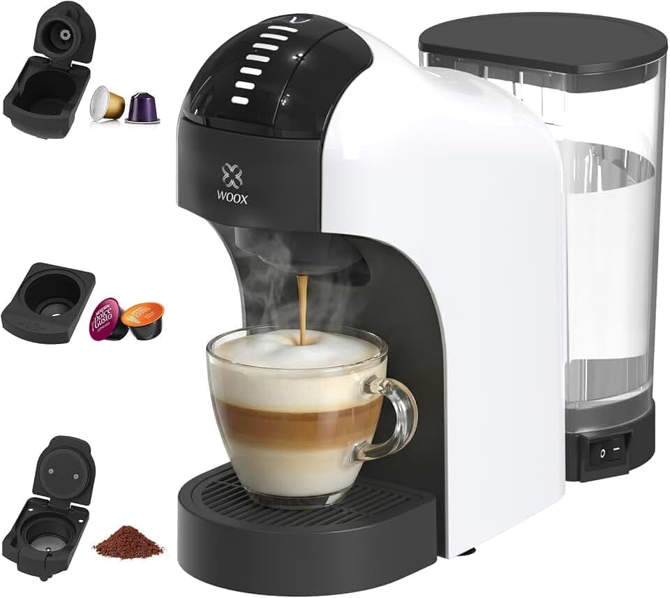 WOOX Kapselmaschine 3-in-1, 20 Bar, 1400W, Kompakte Kaffeemaschine für Nespresso, Dolce Gusto, K-fee und Kaffeepulver, 850ml Wassertank, Abschaltautomatik