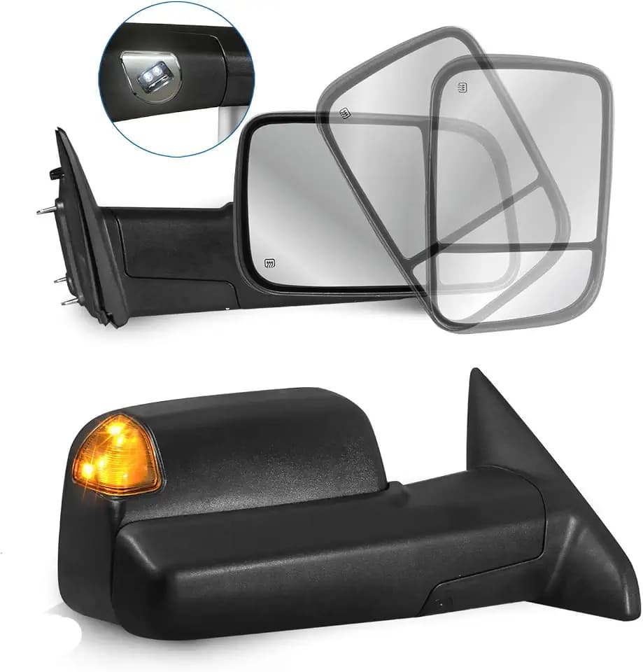 MOSTPLUS Left and Right Mirrors Compatible with 2009-2018 Dodge Ram 1500/2500/3500 w/Power Heated & Turn Light & Puddle Lights &Temp Sensor Black