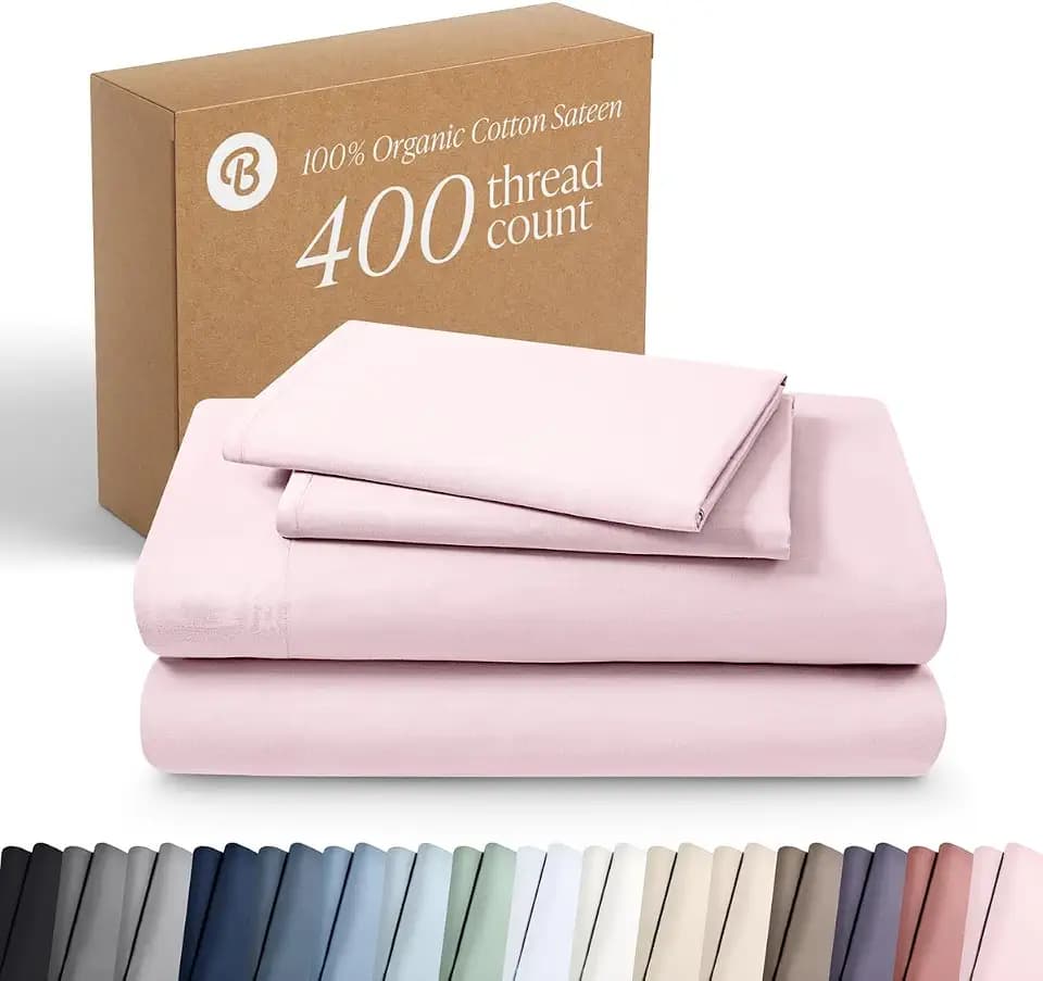 Bare Home 100% Organic Cotton Sateen Sheet Set (Full, Dusty Pink)