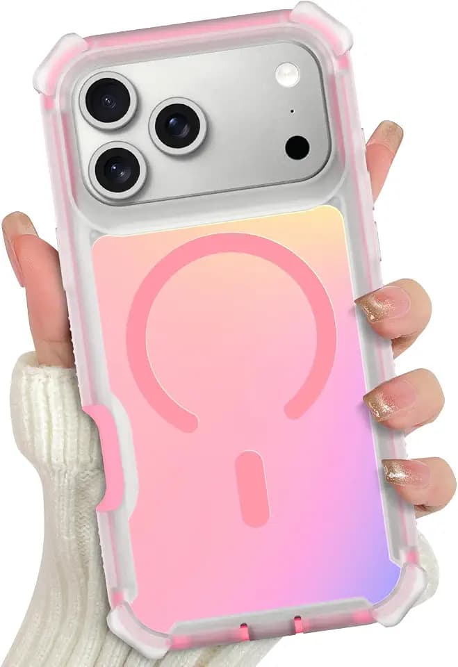 Magnetic Case Designed for iPhone 17 Pro Max Iridescent Back -Pink