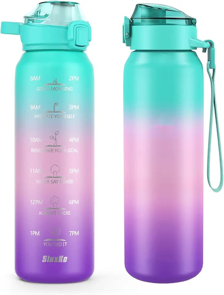 SLUXKE Trinkflasche Edelstahl 0.5Liter mit Griffe, 500ml Thermosflasche mit Auslaufsichere Deckel, Lsolierflasche Doppelwandig für Kinder Schule, Fitness Fitnessstudio