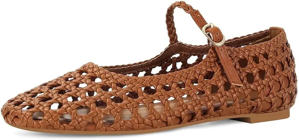 MICIFA Woven Mesh Ballet Flats for Women Round Toe Mary Jane Flats Buckle Strap Ballerina Flats Comfortable Dress Casual Flat Shoes