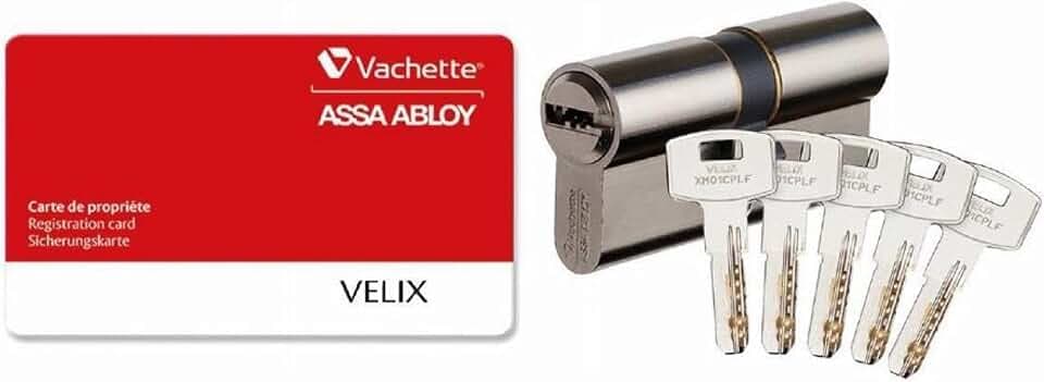 ASSA ABLOY VACHETTE Zylinder 7101 Velix, 40 x 40 cm, 5 Schlüssel, umkehrbar, vernickelt – 28187000