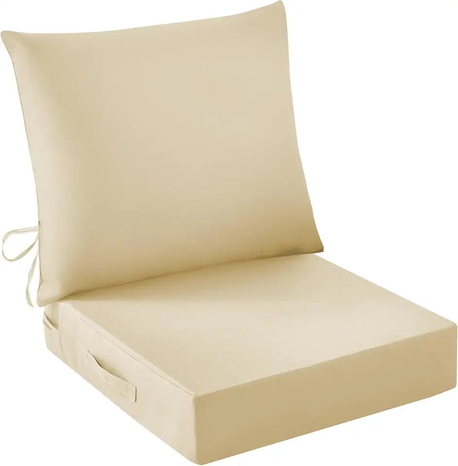 IASEAHK Outdoor Seat Cushion Set, Waterproof & Fade Resistant Patio Chair Cushions, Outdoors Cushion for Patio Furniture, 24 x 24 x 5.75 Inch, Outdoor Couch Cushions with Handle and Ties, Light Khaki
