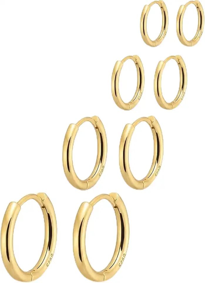 Gokeey Small Gold Huggie Hoop Earrings Set for Women Men, Hypoallergenic 14K Gold Plated Hoop Earring Cartilage Earrings Stack Sets for Multiple Piercing Jewelry Cute Mini Tiny Lightweight Earrings for Sensitive Ears Everyday