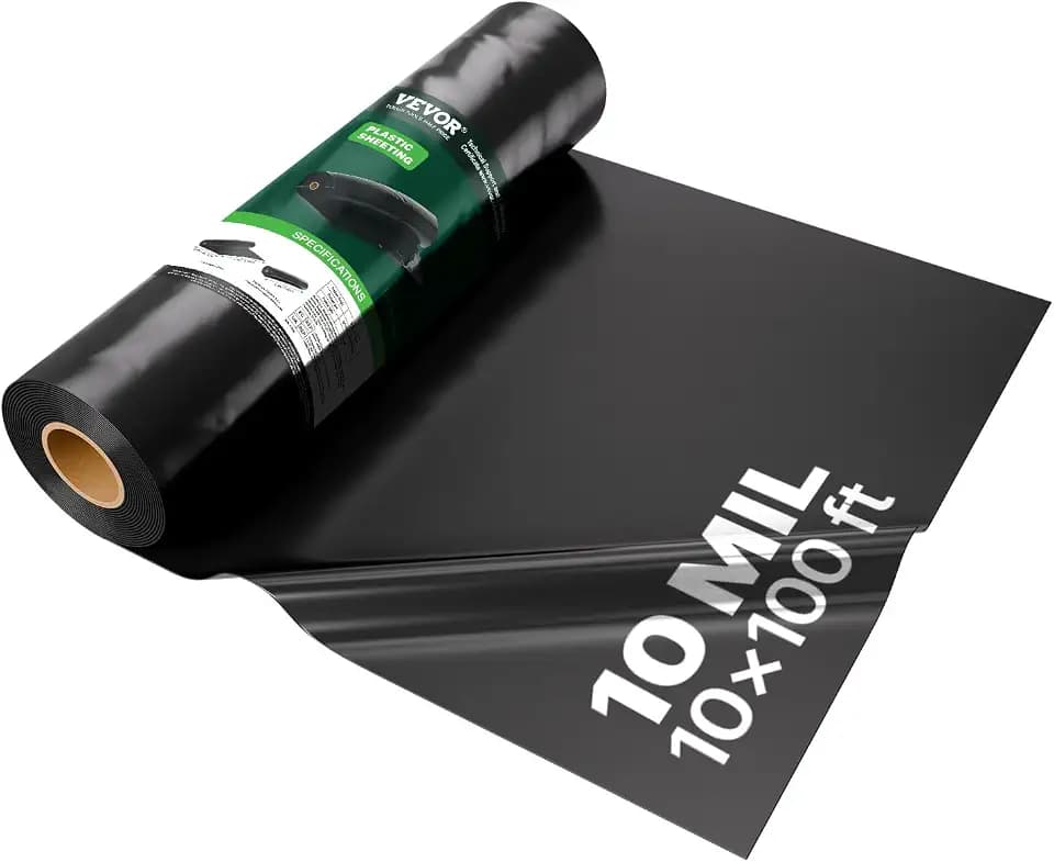VEVOR PE Baufolie 3,05x30,48m, Abdeckfolie, 0,25 mm Dicke Kunststofffolie Kunststoff-Abdeckplane, Estrichfolie, Malerplane, Polyethylen-Schutzfolie für Kriechkeller-Dampfsperre, Mehrzweck, schwarz