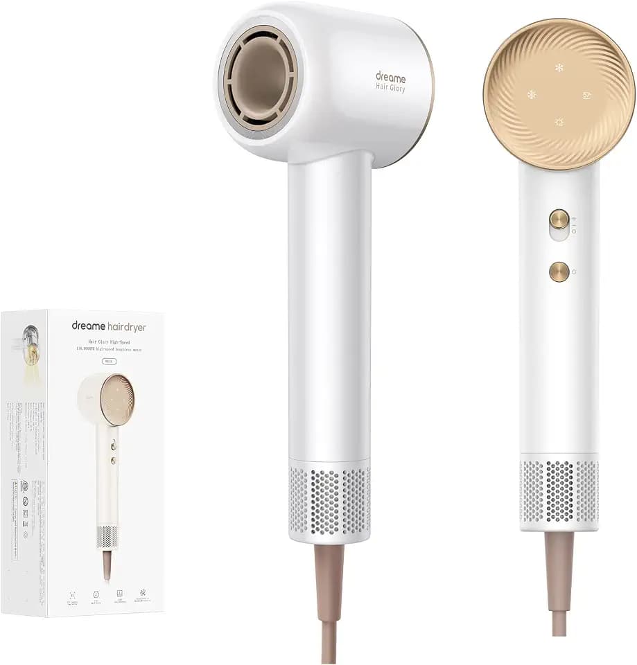 Dreame Hair Glory Haartrockner, trocknet schnell, 110.000 U/min Hochgeschwindigkeit, 70m/s Luftstrom, Negativ-Ionen-Technologie, Temperatur- und Luftgeschwindigkeitsregelung, Weiß