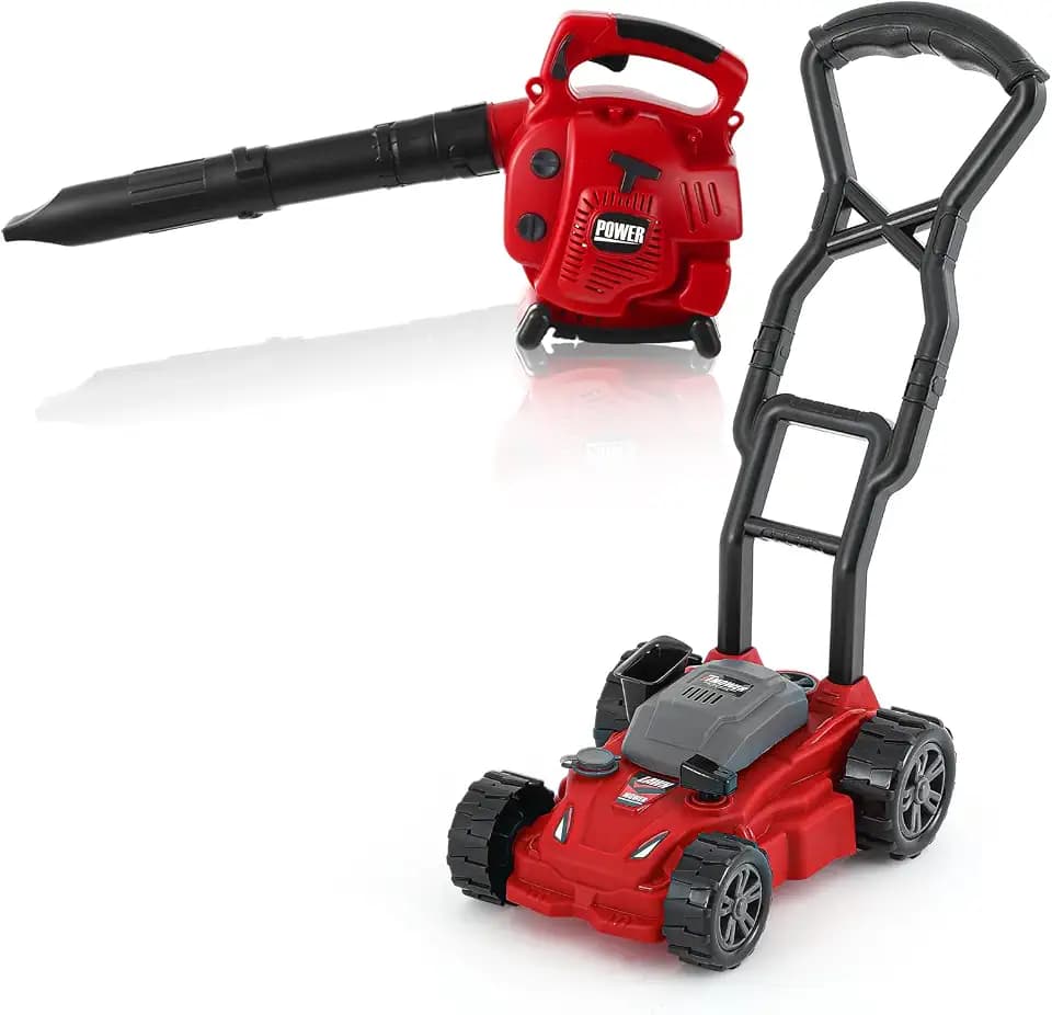 Arrowbash Toy Leaf Blower & Kids Push Lawn Mower Set for Kids, Battery Powered with Sounds, 2 Pcs Gardening Toy Gift for Boys & Girls