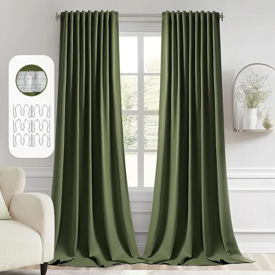 MIULEE Olive Green Back Tab Blackout Curtains 52x96 Inch Long 2 Panels Set