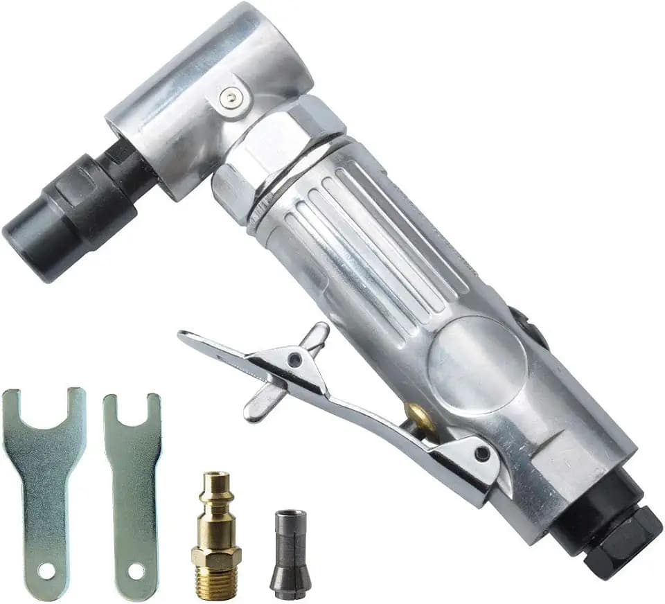 1/4-Inch 90° Angle Air Die Grinder, Mini Pneumatic Angle Die Grinder, Compact Air-Powered Grinder for Grinding, Polishing, Porting, and Deburring - Polished Finish