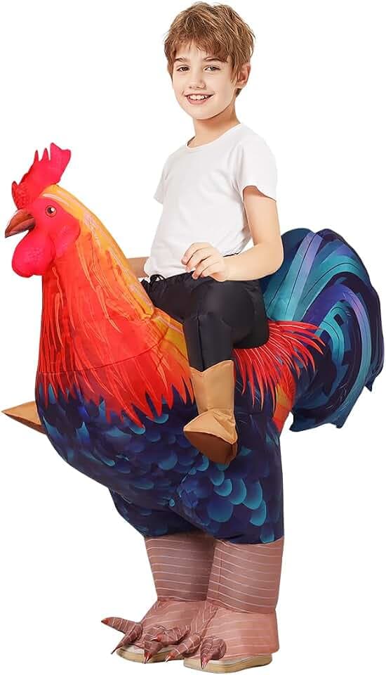 COMIN Inflatable Chicken Costume Kids Rooster Suit Funny Cosplay Halloween Costume for Boys Girls Birthday Christmas Supplies