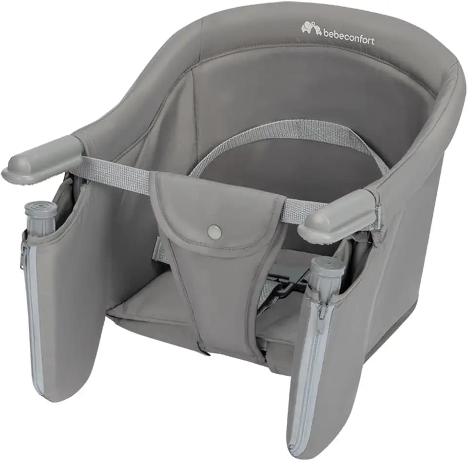 Bebeconfort Malva, anklemmbarer Tischsitz Baby Hochstuhl, 6 M. - 3 J. (15 kg), sichere Befestigung, weicher Sitz und Stoffe, leichte Installation, zusammenklappbar, leicht (1,8 kg), Mineral Grey