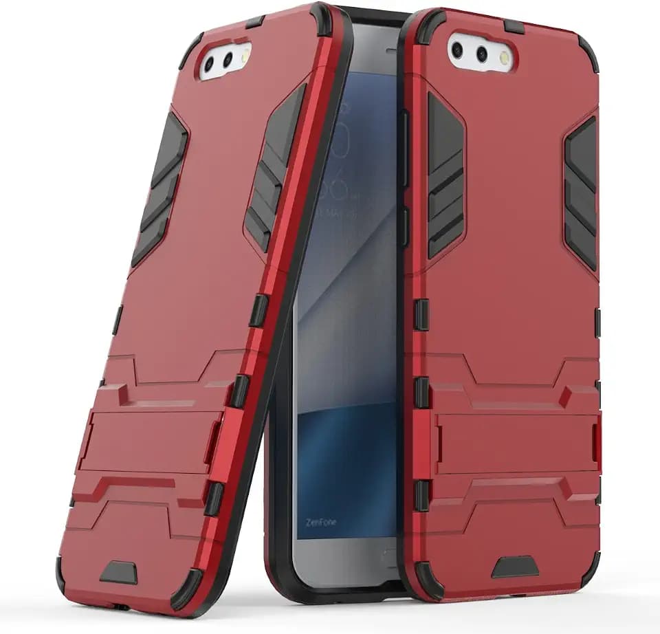 Hülle für Asus ZenFone 4 ZE554KL (5,5 Zoll) 2 in 1 Hybrid Dual Layer Shell Armor Schutzhülle mit Standfunktion Case (Rot)