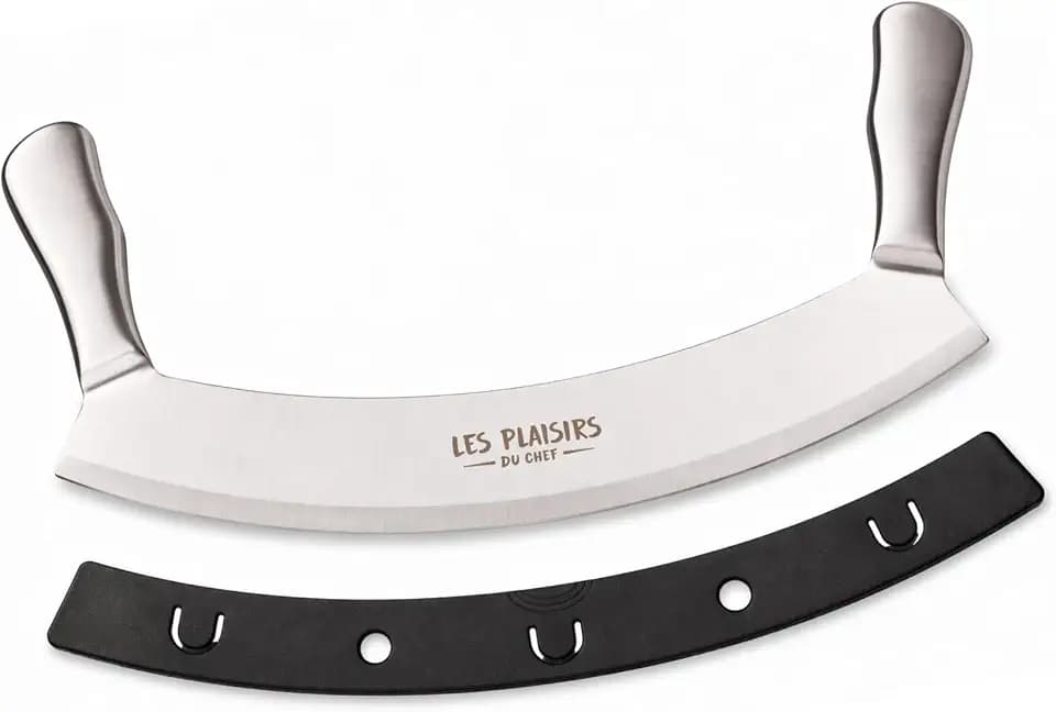 Pizzaschneider Edelstahl – Wiegemesser 30,5 cm Doppelgriff & Pizzamesser