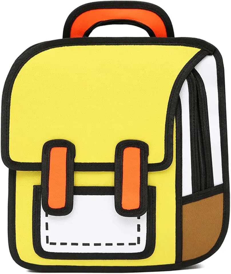 Kids Kawaii Backpack for Boys Girls Cute Toddler 2D Cartoon Comic Paper Jump Bookbag Fun Weird School Schoolbag (Yellow, Small)
