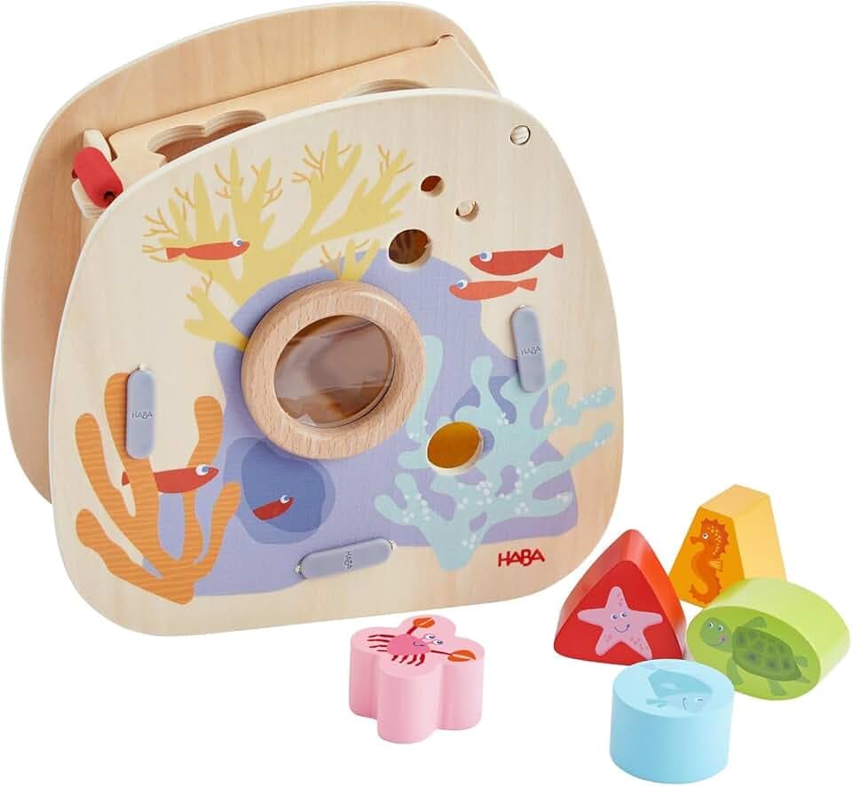 HABA Sortierbox Unterwasserwelt – Zuordnungsspiel mit Meerestieren, für Kinder ab 18 Monaten, mit Lupenfunktion, Lernspielzeug zur Förderung der Feinmotorik – 2011873001