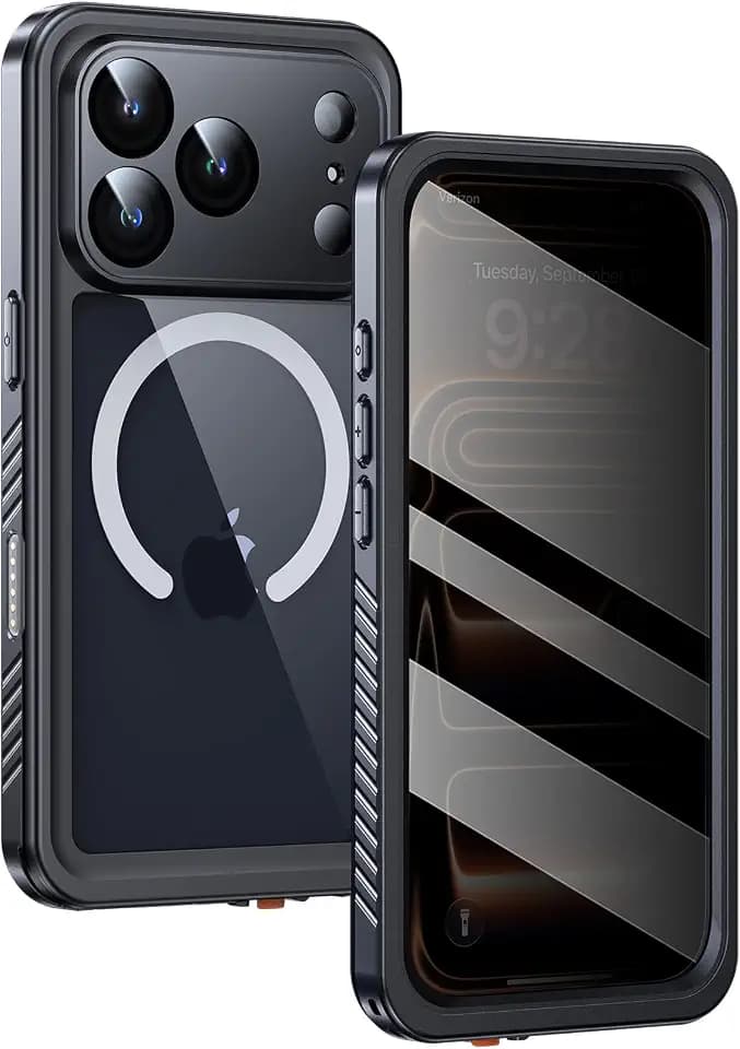 Lanhiem Magnetic for iPhone 17 Pro Max Case Waterproof, Built in Privacy Screen Protector & Camera Protection, [Compatible with MagSafe] Full Dustproof Heavy Duty Phone Case 6.9" Black/Clear-P