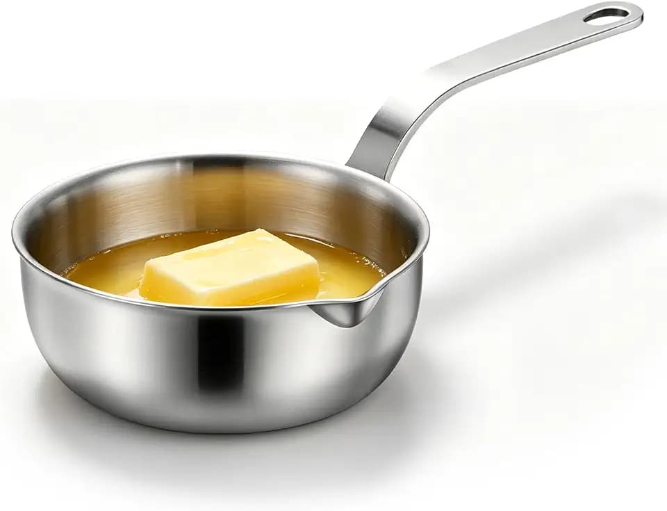 Mini Stielkasserolle 13cm Induktion 400ml, 316er Drei-Lagen-Verbund-Edelstahl Butterwärmer, Kleiner Milchtopf & Schmelztopf ohne Deckel für kleine Mengen, Saucen, Milch & Singlehaushalt