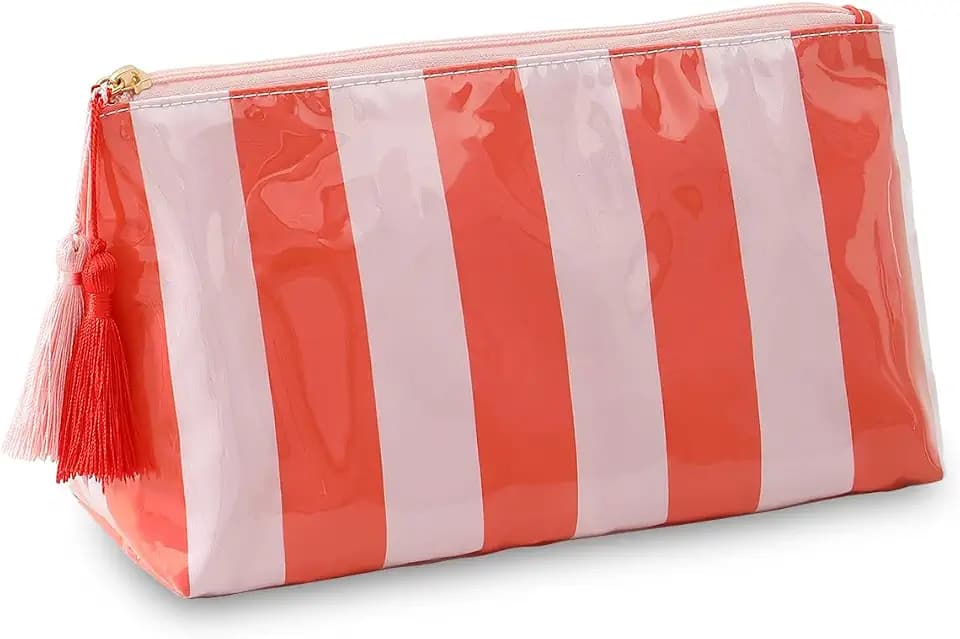 DYSHAYEN Striped Makeup Bag, Pink-Orange